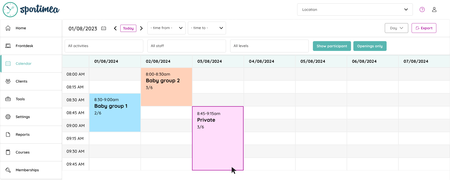 sportimea visual drag and drop scheduling
